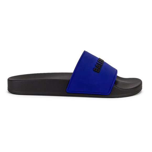 Balenciaga Black Blue Bicolor Rubber Logo Slide On Pool Sandal Flip Flop Flat 37 - Picture 3 of 12